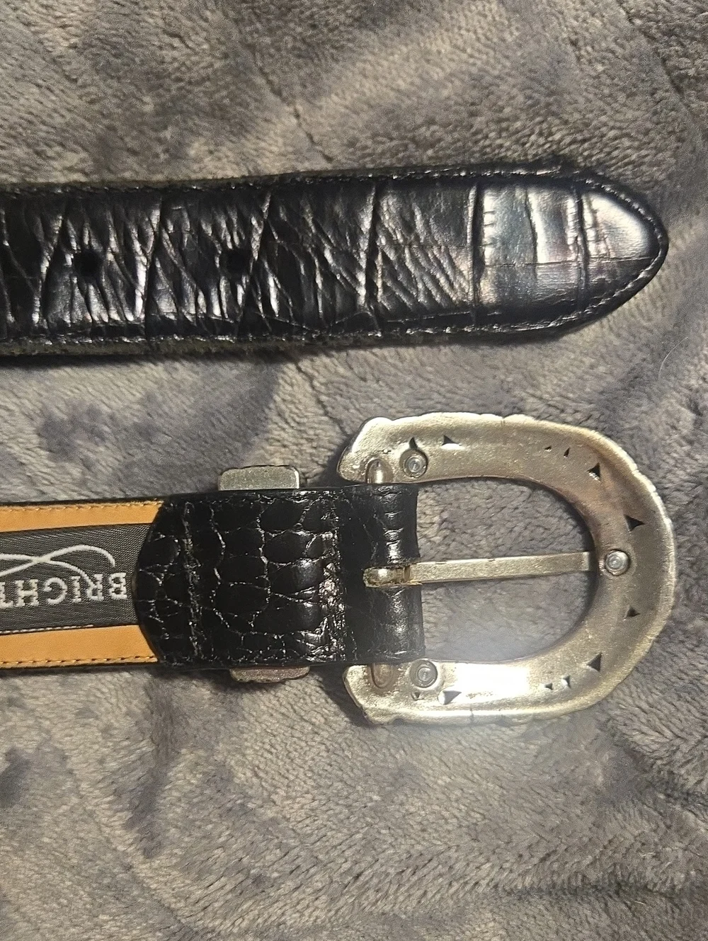 Brighton-Museum Collection Black Cameo Motif Leather Belt-Size Small 45103